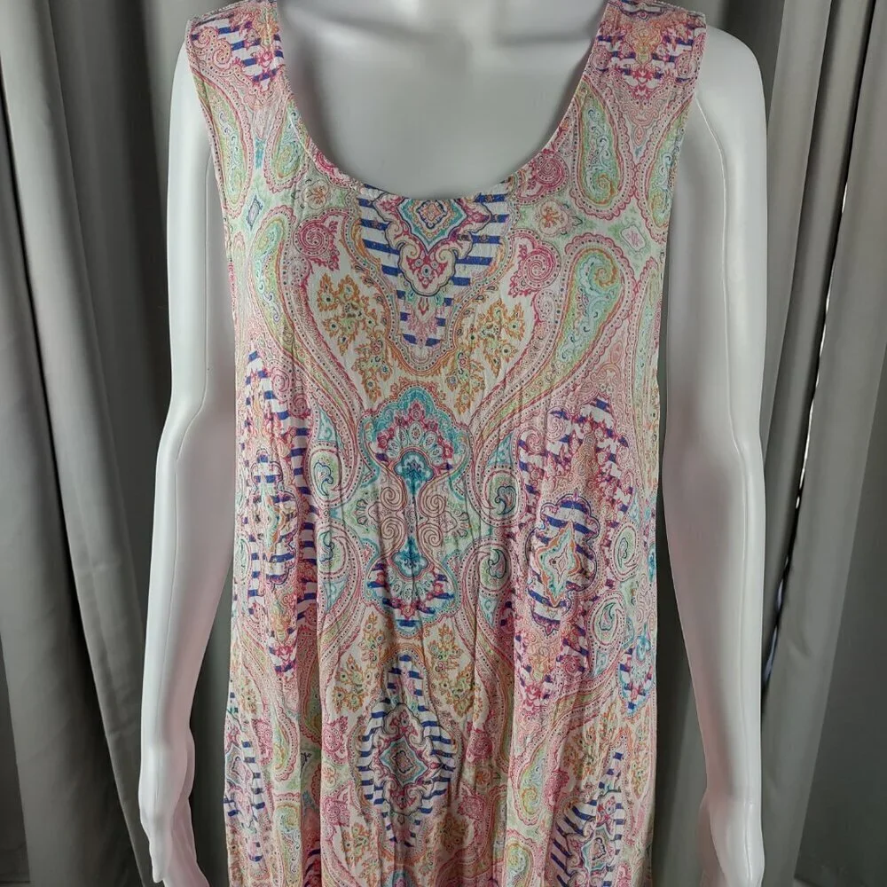 Ellen Tracy Women's Open Back Lightweight Multicolor Sleeveless Midi Dress XL - Picture 3 of 12